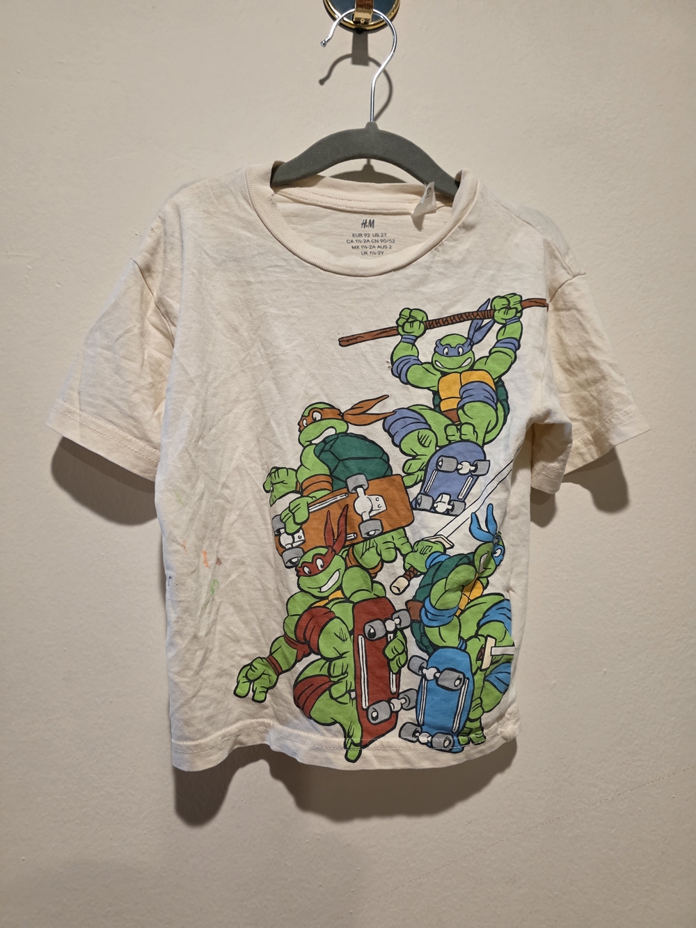 TMNT Skateboard Graphic Kids T‑Shirt in Off-White Size 2t Eu 92